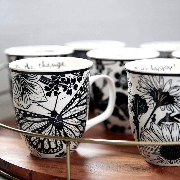 Gifts 14 oz Black and White Boho Mug Sugar Skull - Cute Coffee and Tea Mug - Cer - Picture 4 of 4